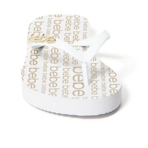 New Bebe white n gold summer flipflop sandals